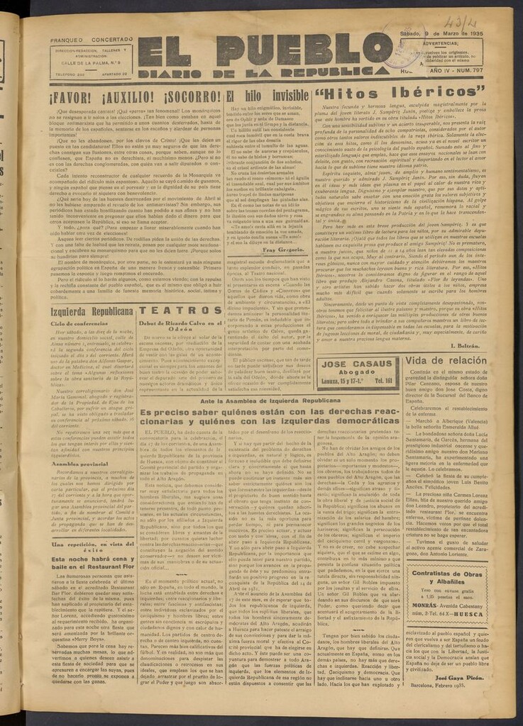 Miniatura de El Pueblo (Huesca. 1932) del 9 de marzo de 1935
