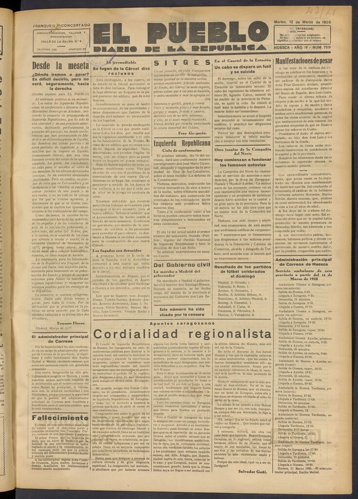 Miniatura de El Pueblo (Huesca. 1932) del 12 de marzo de 1935