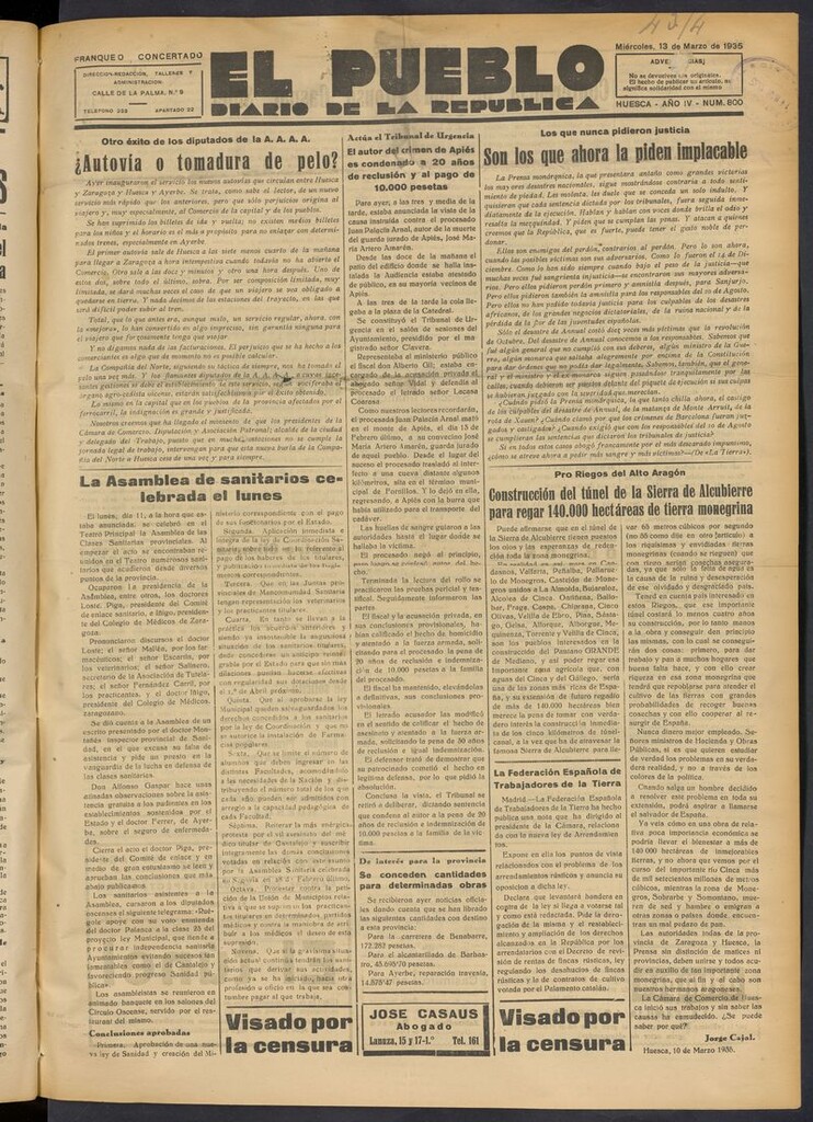 Miniatura de El Pueblo (Huesca. 1932) del 13 de marzo de 1935