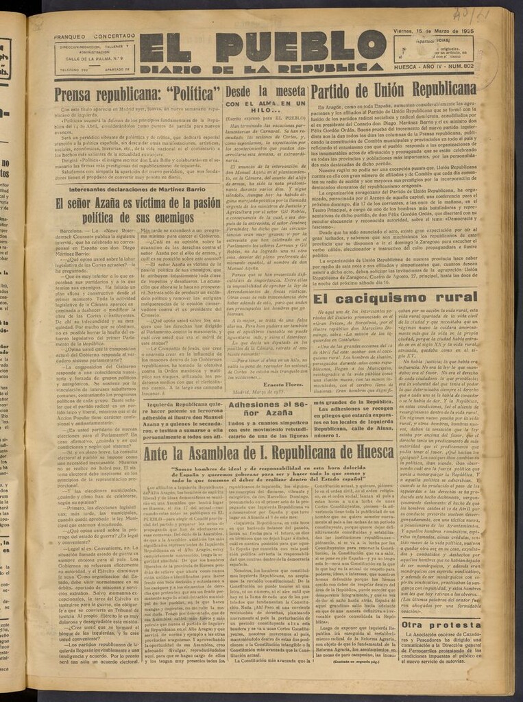 Miniatura de El Pueblo (Huesca. 1932) del 15 de marzo de 1935