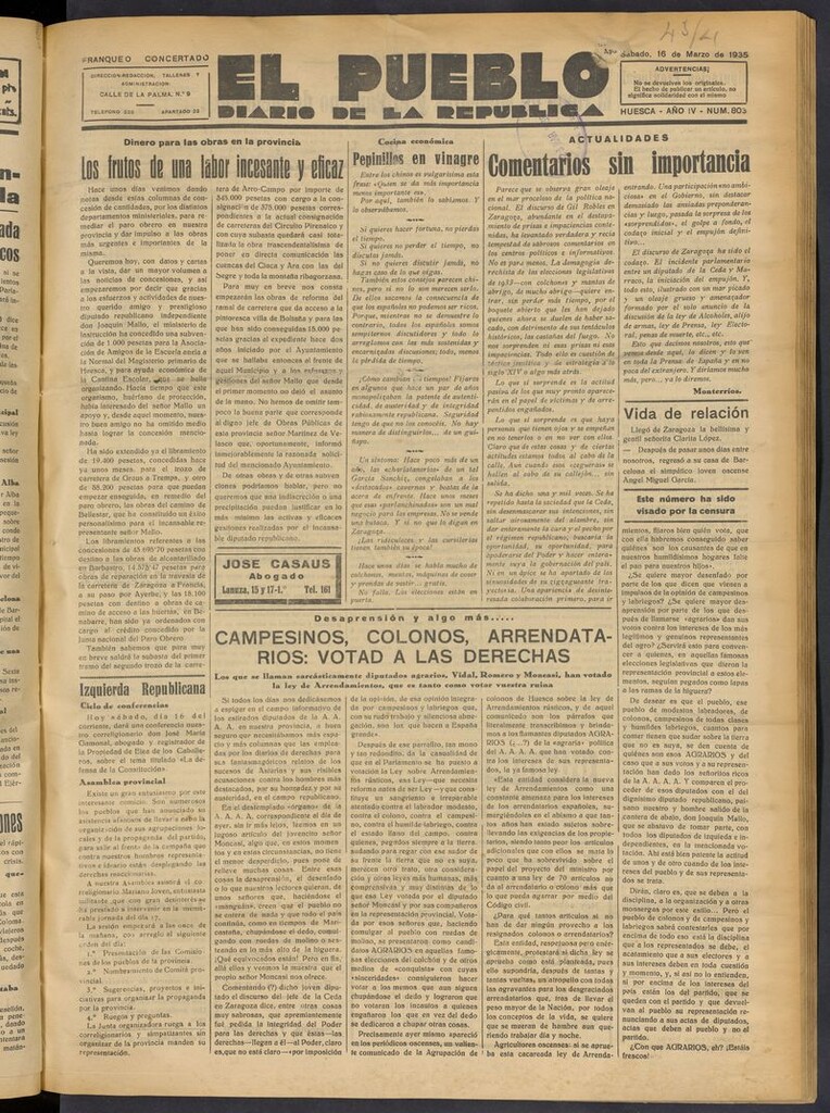 Miniatura de El Pueblo (Huesca. 1932) del 16 de marzo de 1935