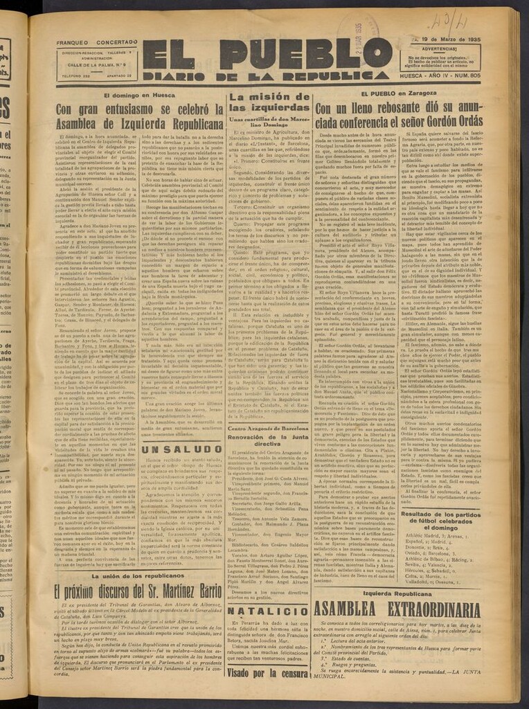 Miniatura de El Pueblo (Huesca. 1932) del 19 de marzo de 1935