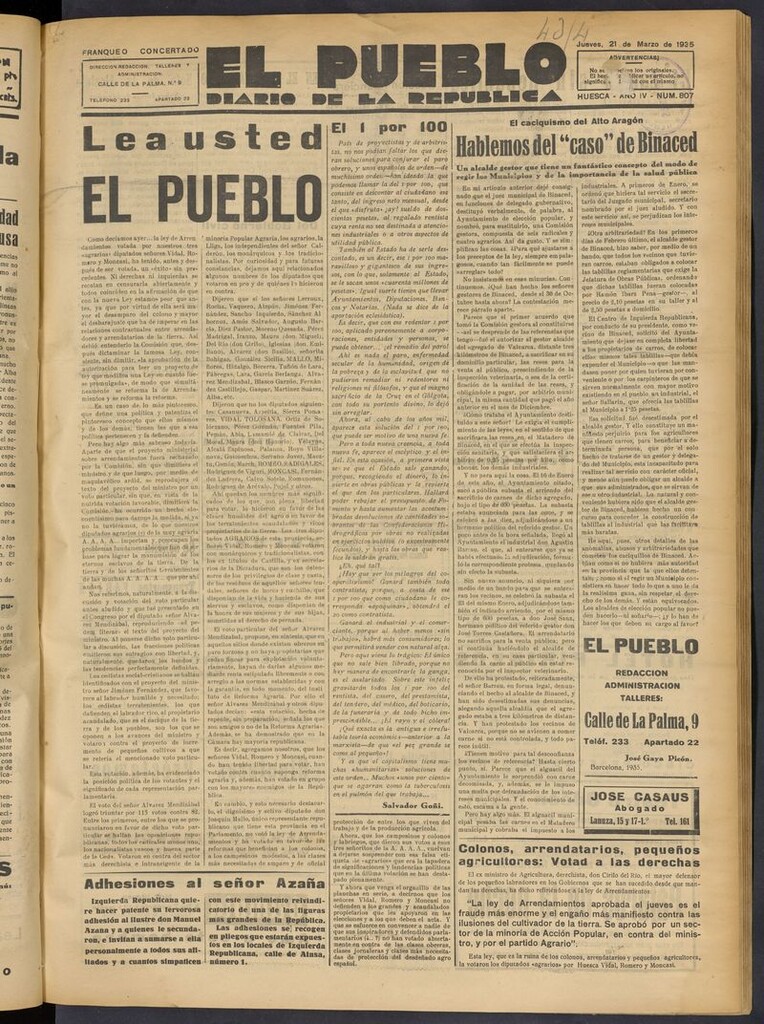 Miniatura de El Pueblo (Huesca. 1932) del 21 de marzo de 1935