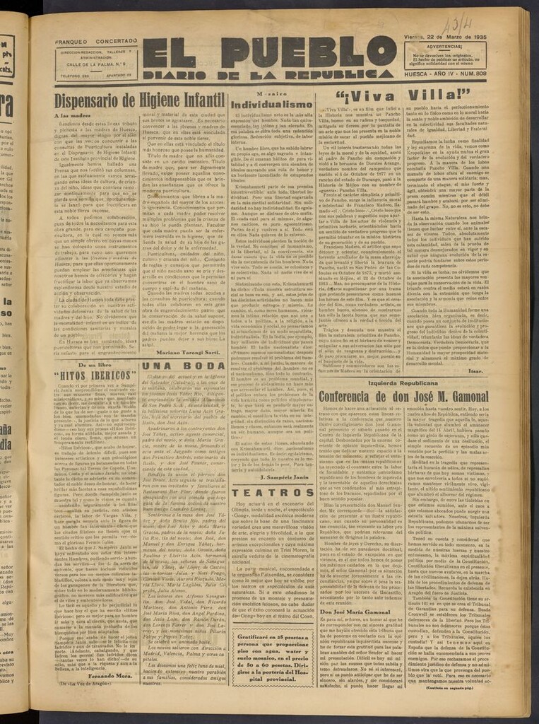 Miniatura de El Pueblo (Huesca. 1932) del 22 de marzo de 1935