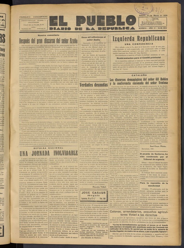 Miniatura de El Pueblo (Huesca. 1932) del 23 de marzo de 1935