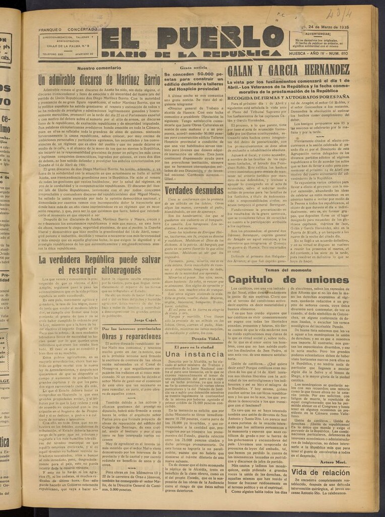 Miniatura de El Pueblo (Huesca. 1932) del 24 de marzo de 1935