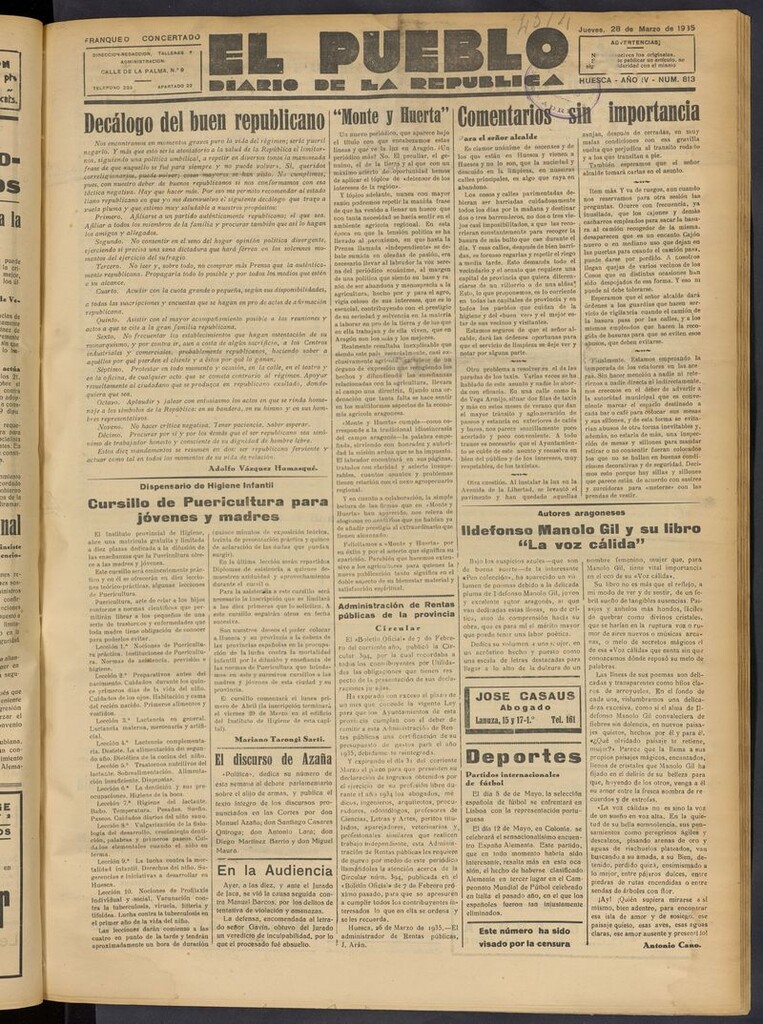 Miniatura de El Pueblo (Huesca. 1932) del 28 de marzo de 1935