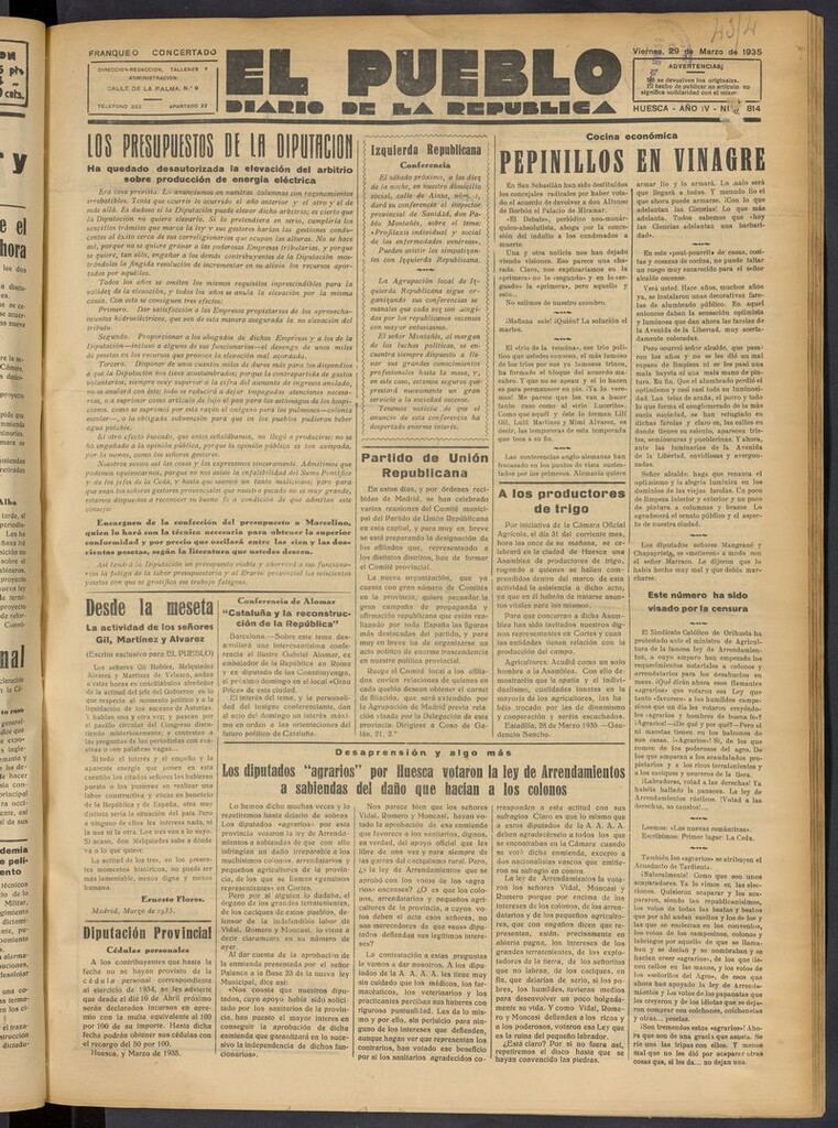 Miniatura de El Pueblo (Huesca. 1932) del 29 de marzo de 1935