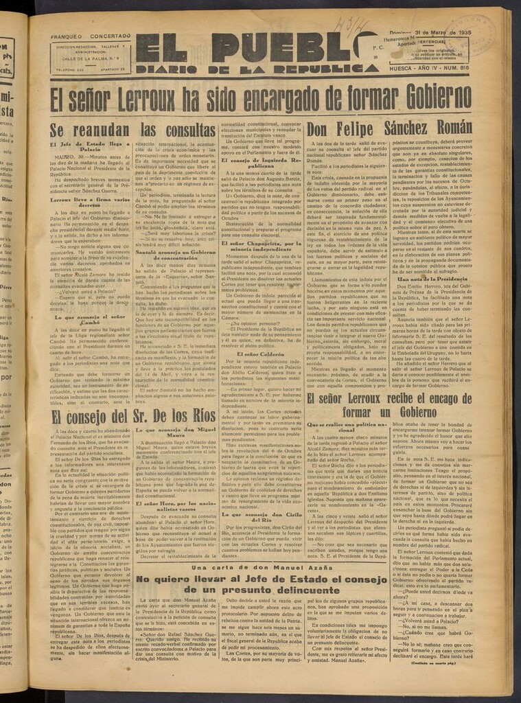 Miniatura de El Pueblo (Huesca. 1932) del 31 de marzo de 1935