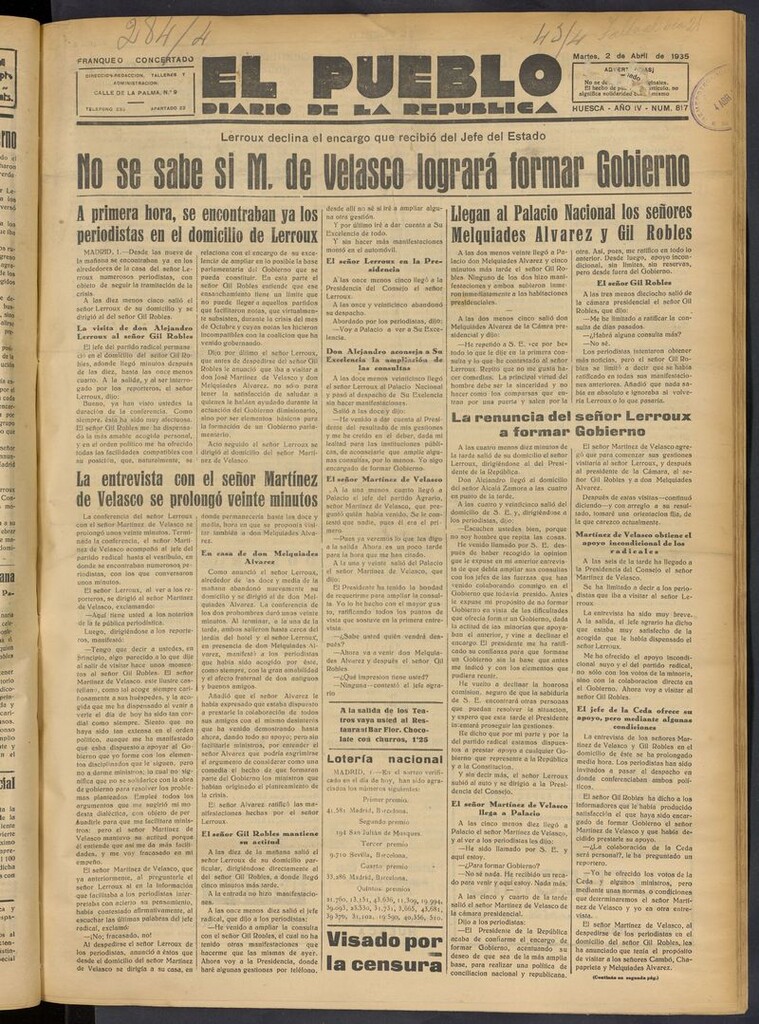 Miniatura de El Pueblo (Huesca. 1932) del 2 de abril de 1935