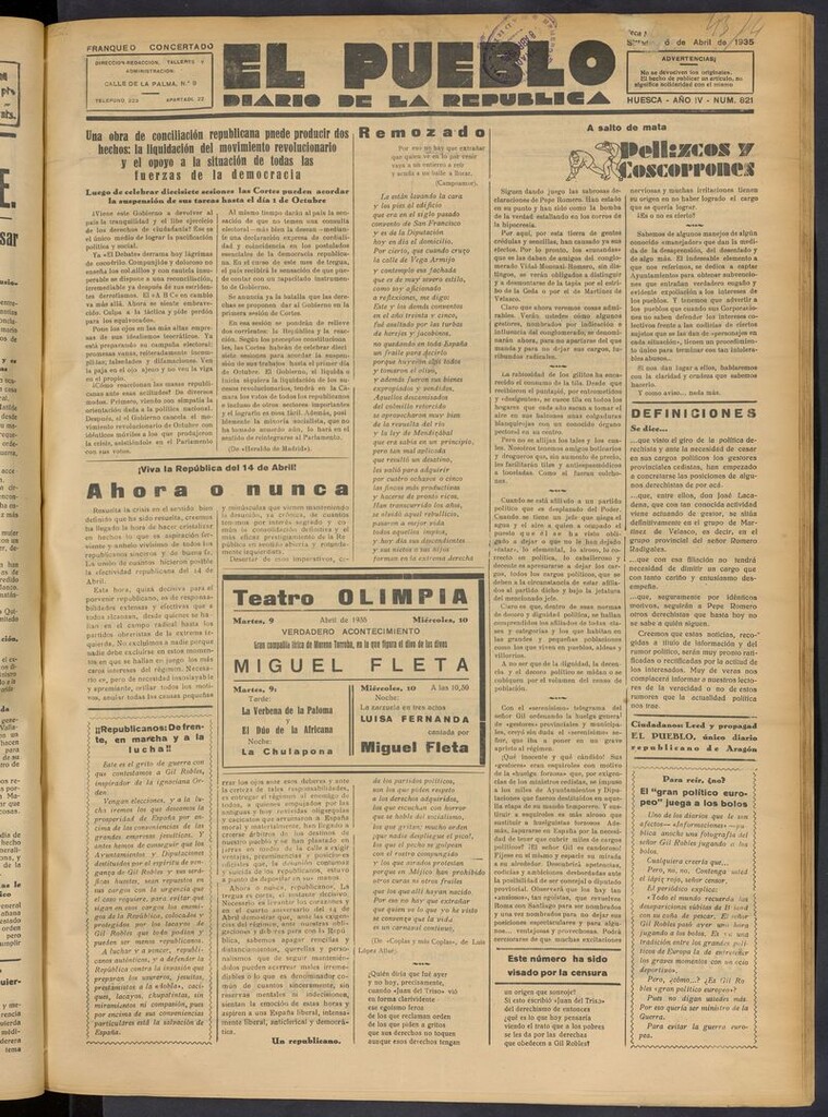 Miniatura de El Pueblo (Huesca. 1932) del 6 de abril de 1935