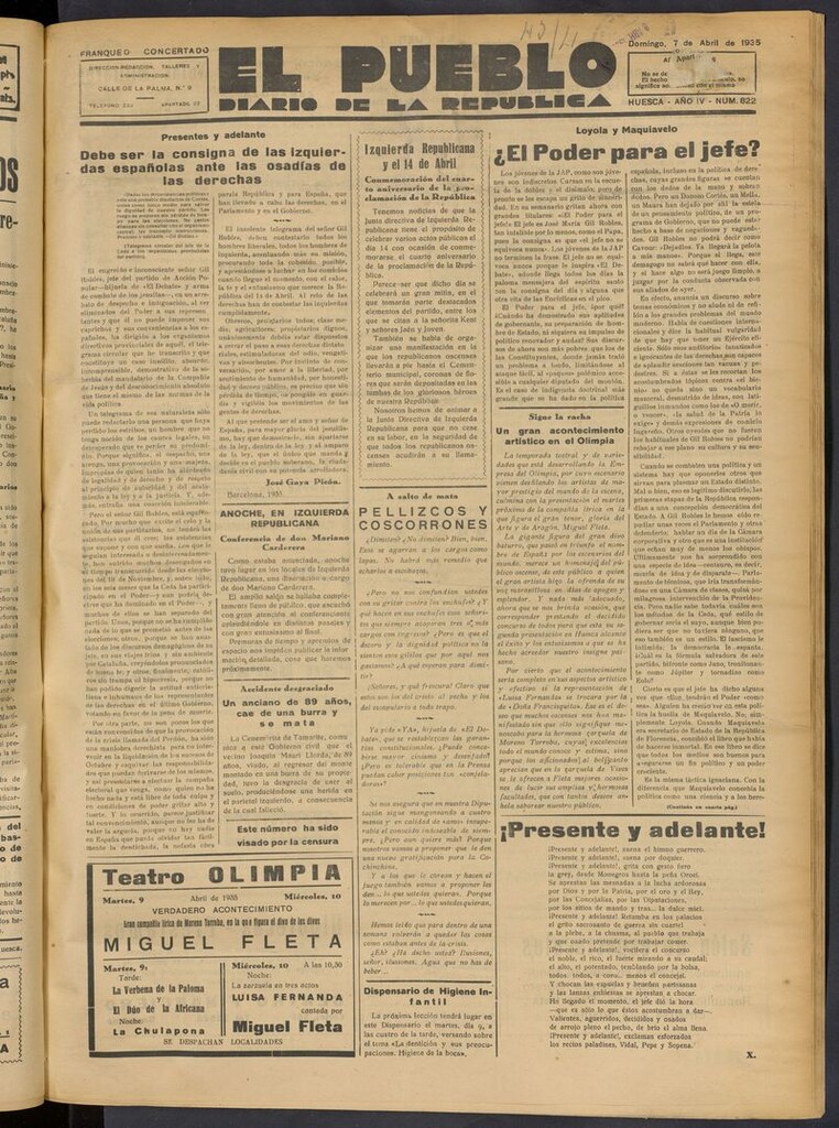 Miniatura de El Pueblo (Huesca. 1932) del 7 de abril de 1935