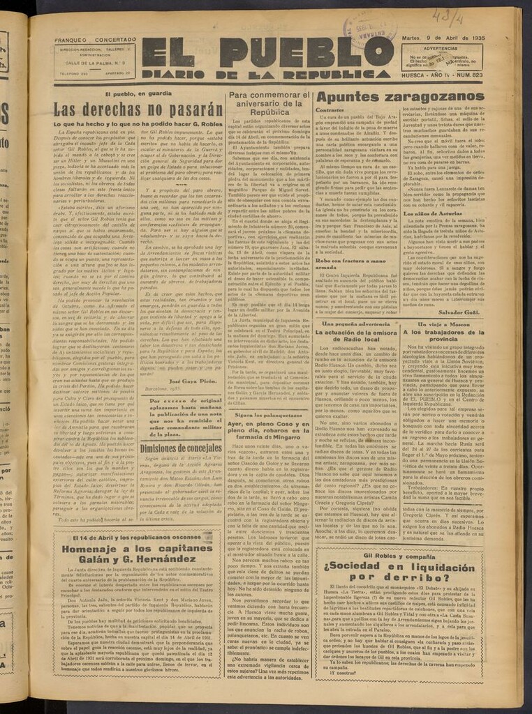Miniatura de El Pueblo (Huesca. 1932) del 9 de abril de 1935