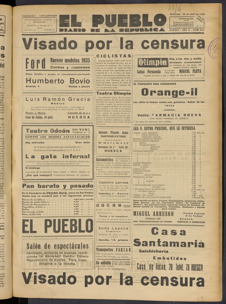 Miniatura de El Pueblo (Huesca. 1932) del 10 de abril de 1935