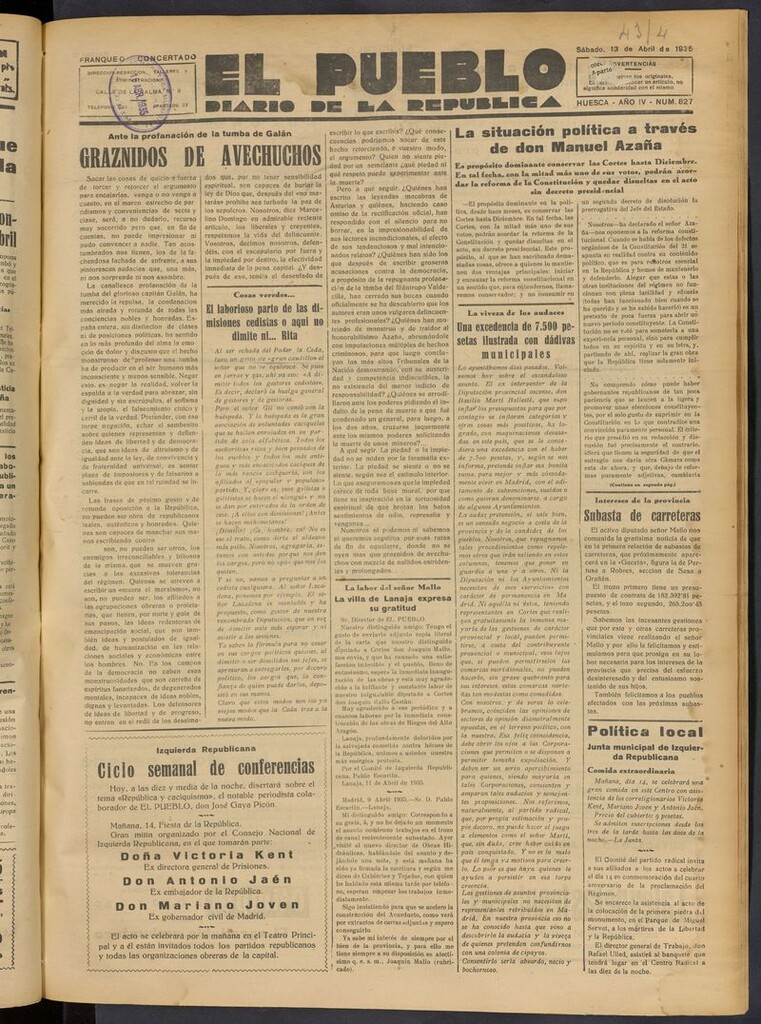 Miniatura de El Pueblo (Huesca. 1932) del 13 de abril de 1935
