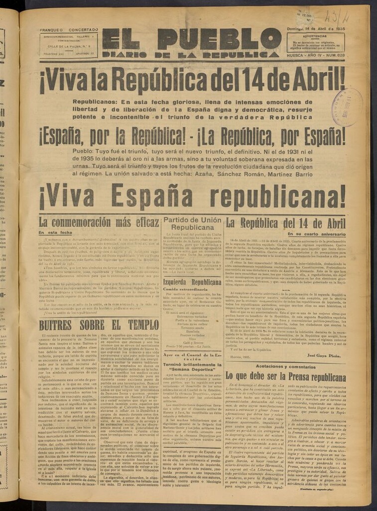 Miniatura de El Pueblo (Huesca. 1932) del 14 de abril de 1935