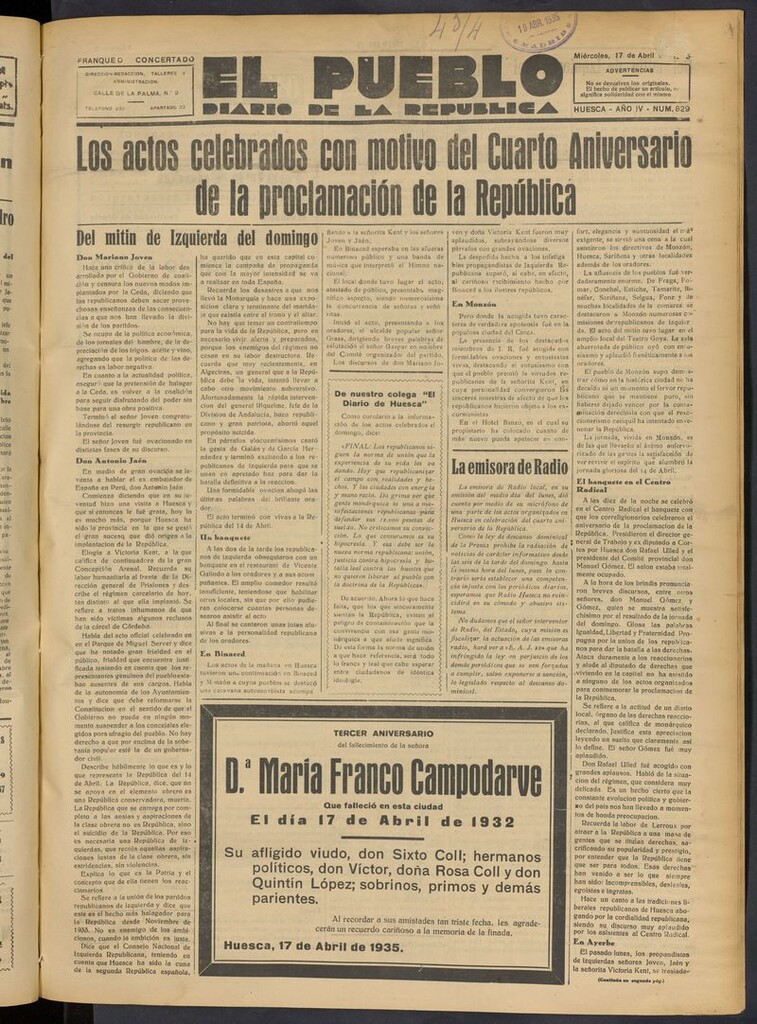 Miniatura de El Pueblo (Huesca. 1932) del 17 de abril de 1935