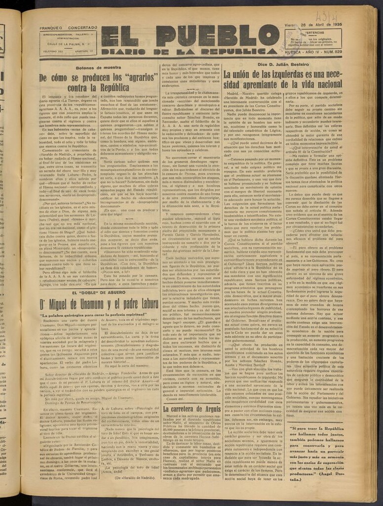 Miniatura de El Pueblo (Huesca. 1932) del 26 de abril de 1935