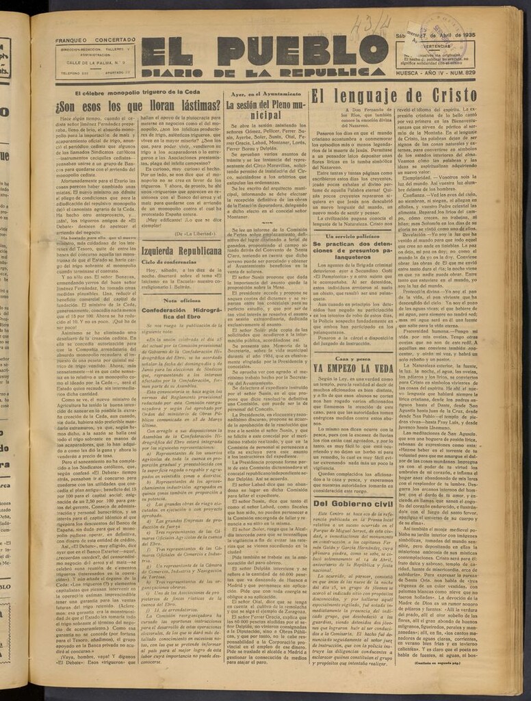 Miniatura de El Pueblo (Huesca. 1932) del 27 de abril de 1935