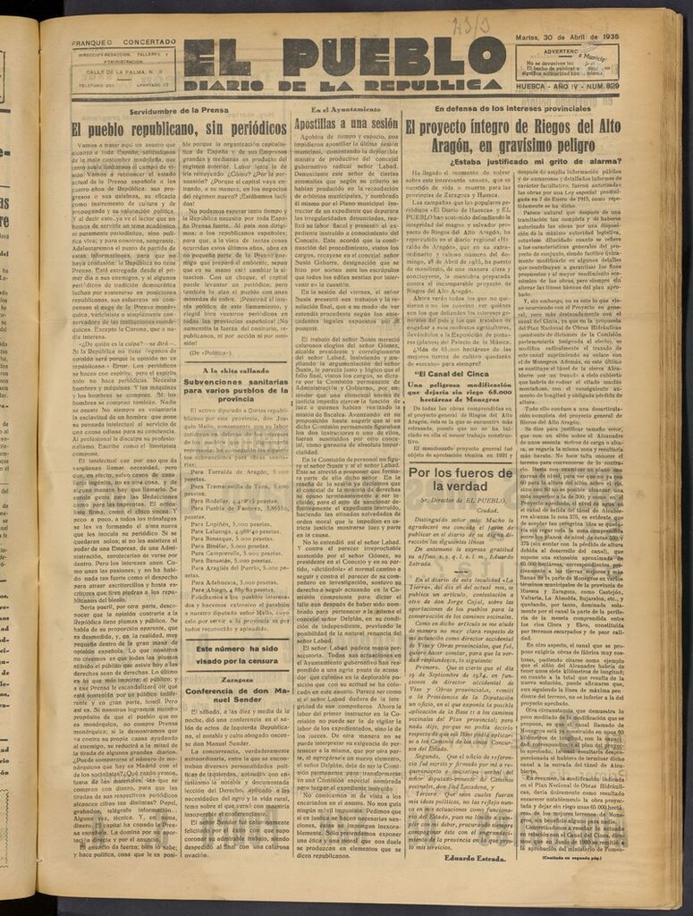 Miniatura de El Pueblo (Huesca. 1932) del 30 de abril de 1935