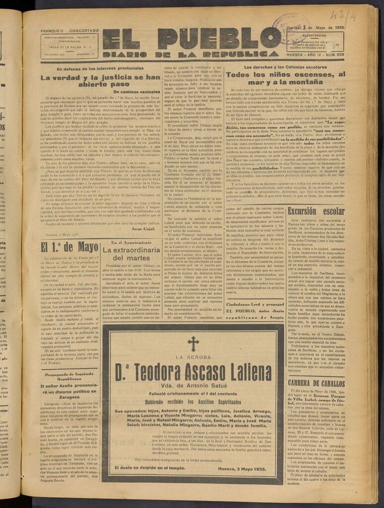 Miniatura de El Pueblo (Huesca. 1932) del 3 de mayo de 1935