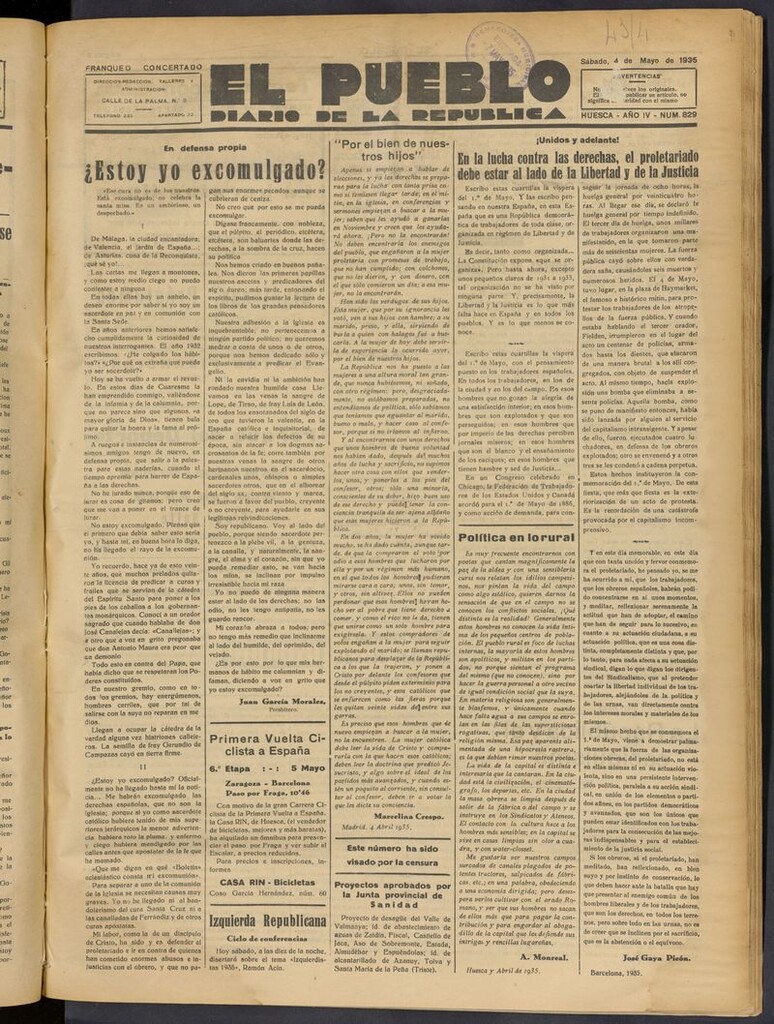 Miniatura de El Pueblo (Huesca. 1932) del 4 de mayo de 1935