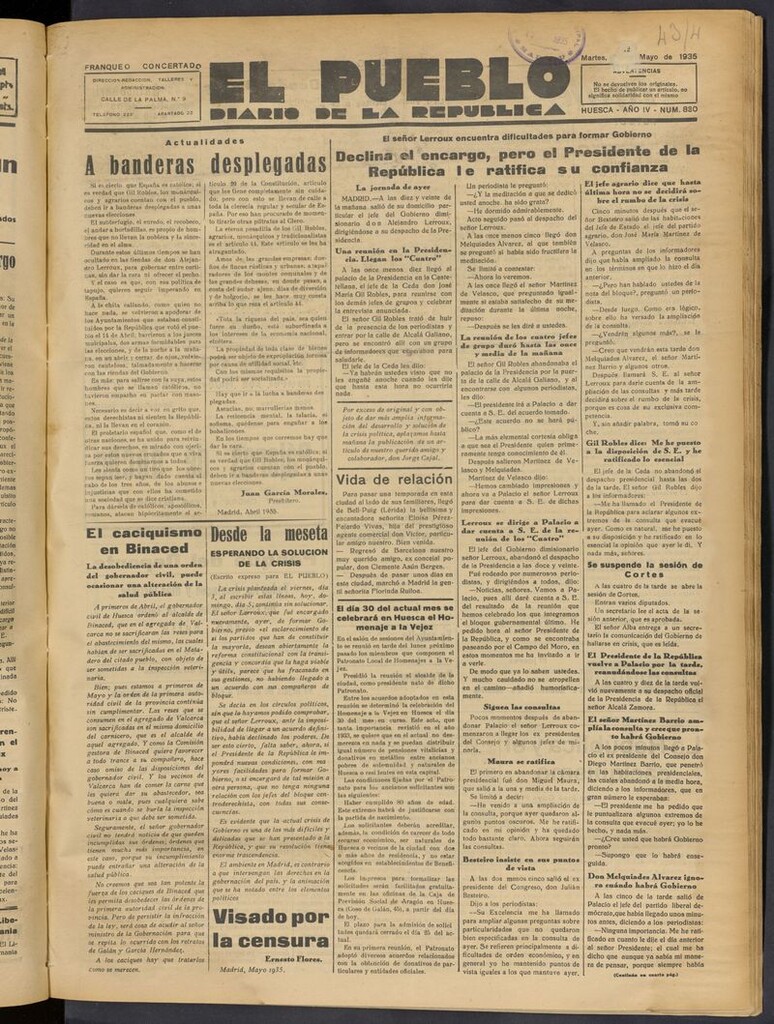 Miniatura de El Pueblo (Huesca. 1932) del 7 de mayo de 1935