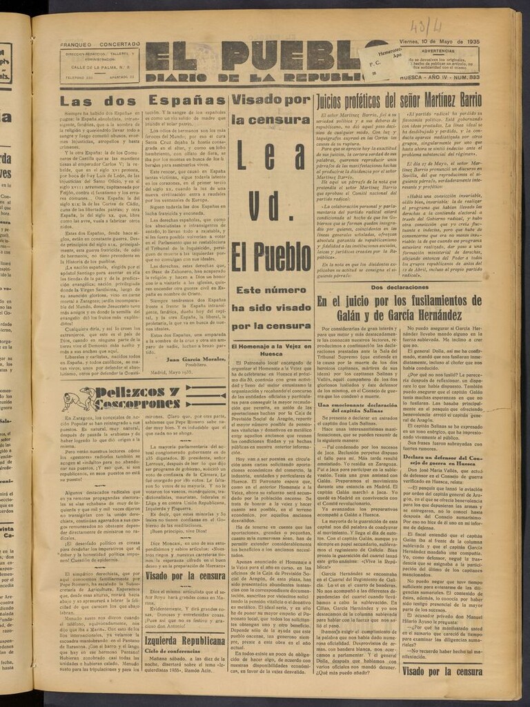 Miniatura de El Pueblo (Huesca. 1932) del 10 de mayo de 1935