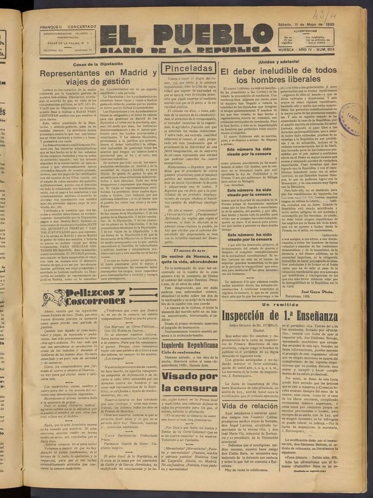 Miniatura de El Pueblo (Huesca. 1932) del 11 de mayo de 1935