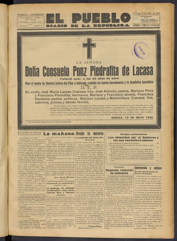Miniatura de El Pueblo (Huesca. 1932) del 12 de mayo de 1935