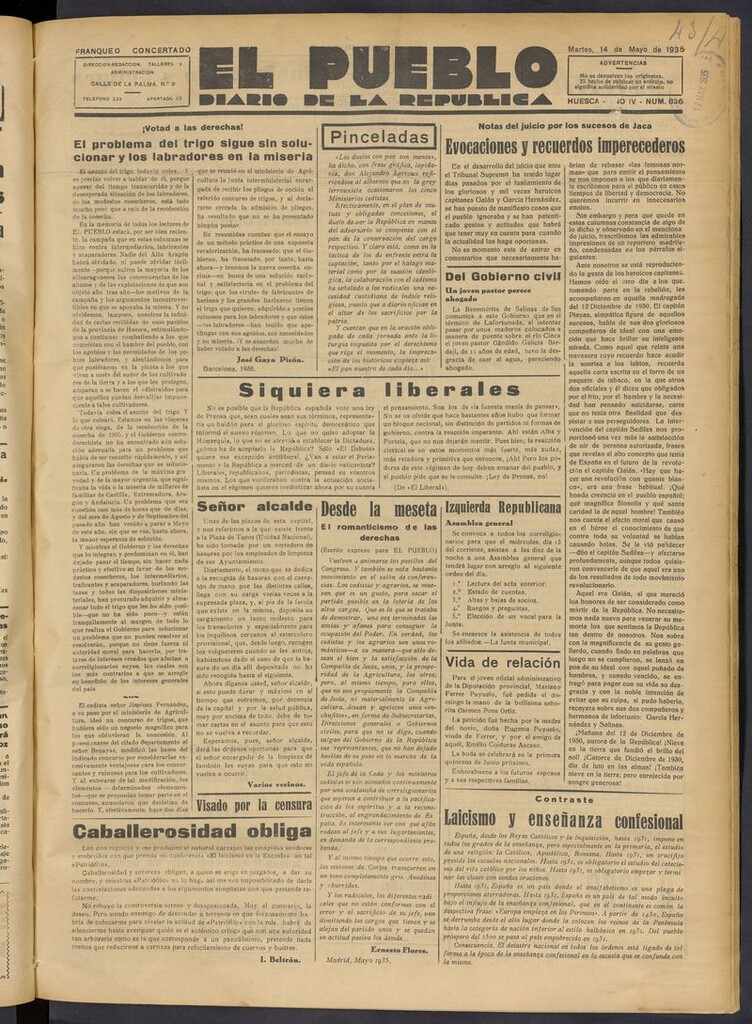 Miniatura de El Pueblo (Huesca. 1932) del 14 de mayo de 1935