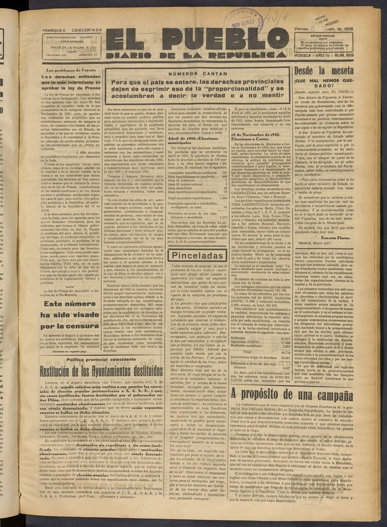 Miniatura de El Pueblo (Huesca. 1932) del 17 de mayo de 1935