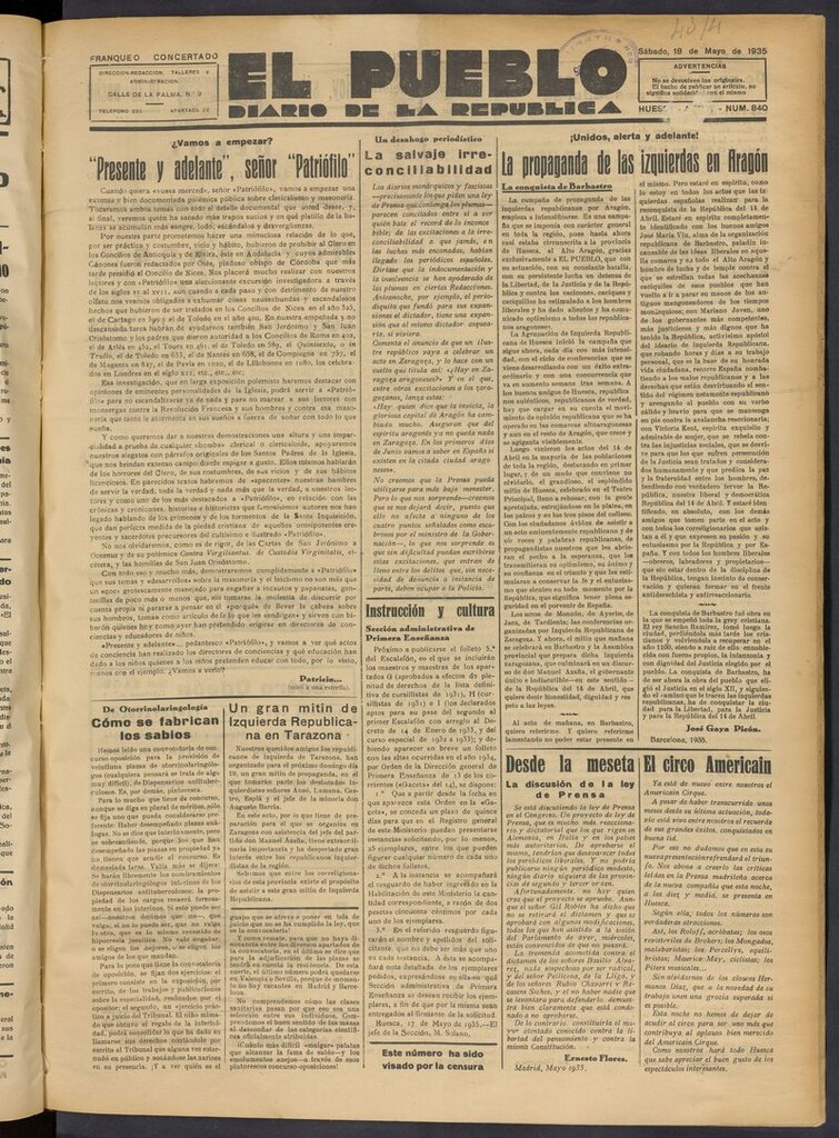 Miniatura de El Pueblo (Huesca. 1932) del 18 de mayo de 1935