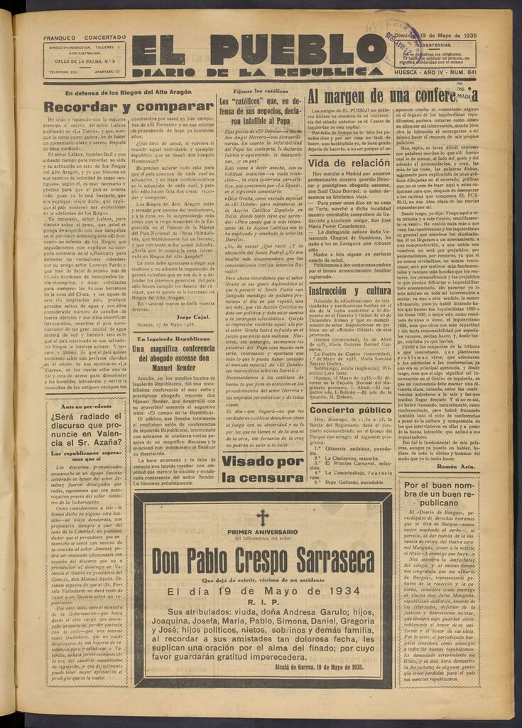 Miniatura de El Pueblo (Huesca. 1932) del 19 de mayo de 1935