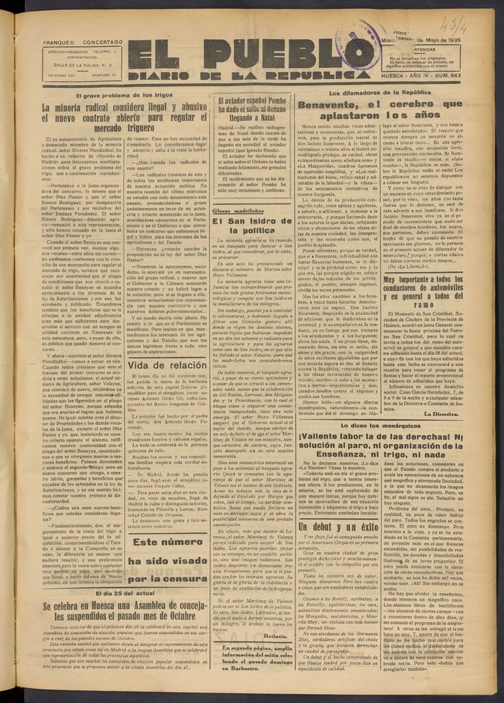 Miniatura de El Pueblo (Huesca. 1932) del 22 de mayo de 1935