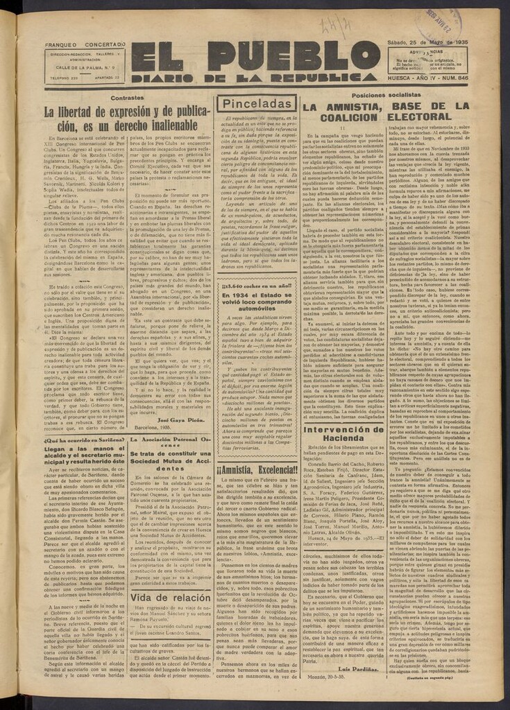 Miniatura de El Pueblo (Huesca. 1932) del 25 de mayo de 1935
