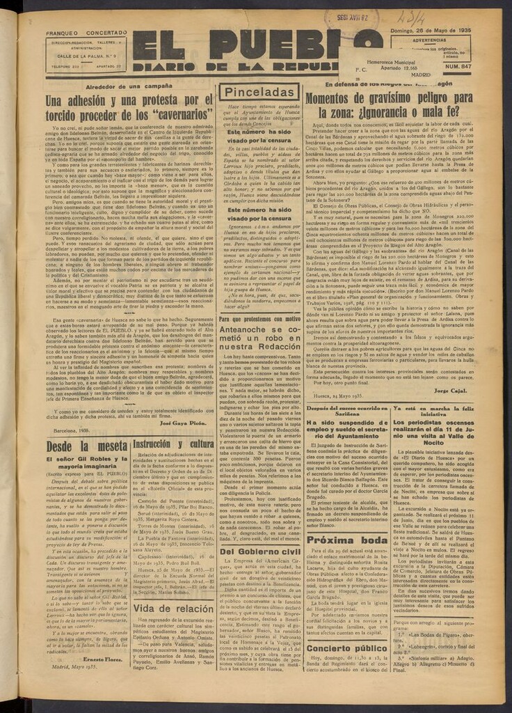 Miniatura de El Pueblo (Huesca. 1932) del 26 de mayo de 1935