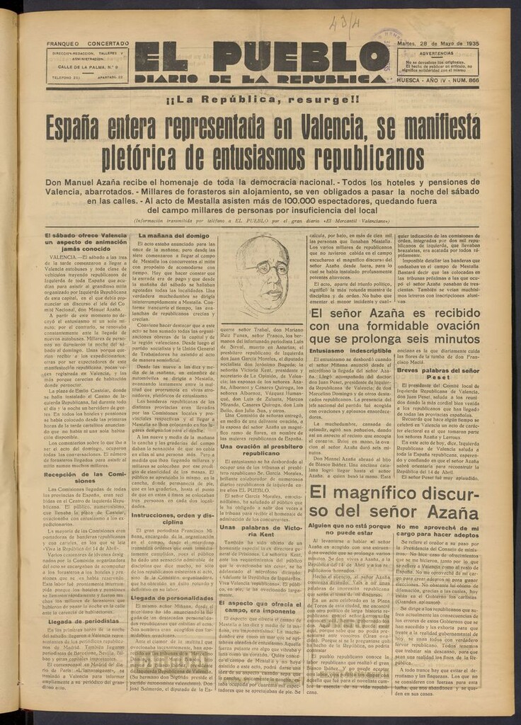Miniatura de El Pueblo (Huesca. 1932) del 28 de mayo de 1935
