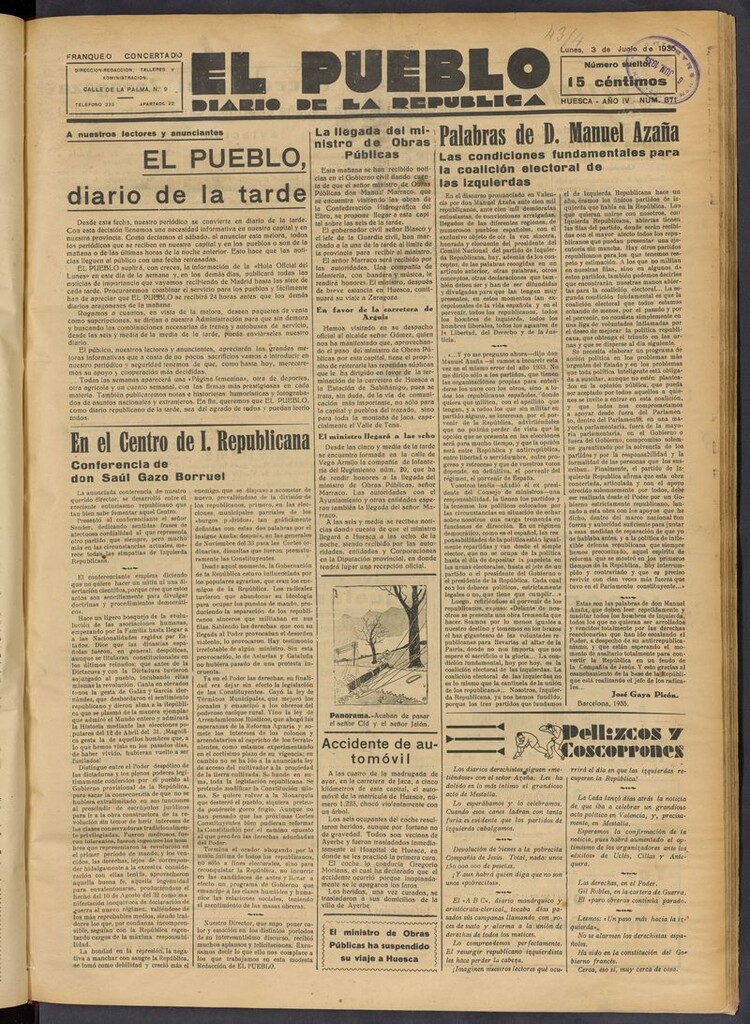 Miniatura de El Pueblo (Huesca. 1932) del 3 de junio de 1935