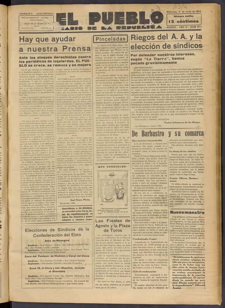 Miniatura de El Pueblo (Huesca. 1932) del 5 de junio de 1935