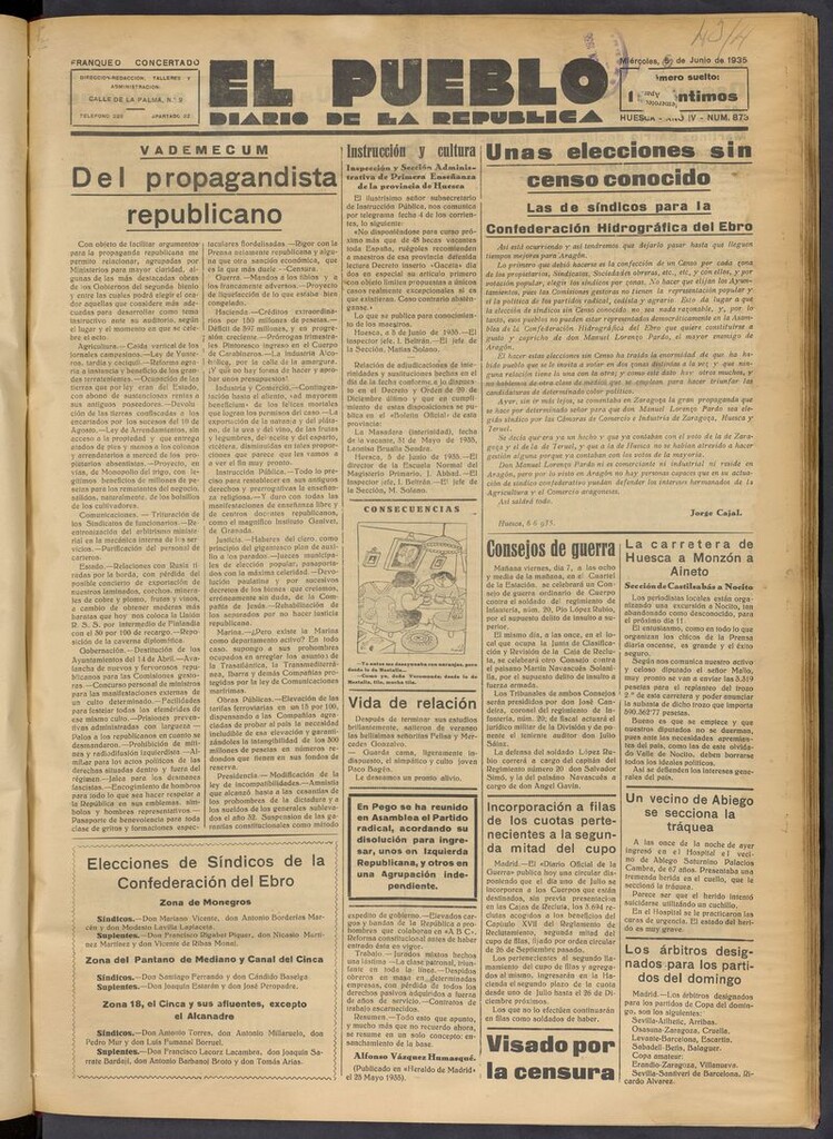 Miniatura de El Pueblo (Huesca. 1932) del 6 de junio de 1935
