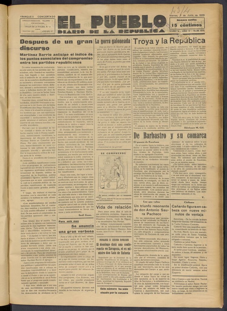 Miniatura de El Pueblo (Huesca. 1932) del 7 de junio de 1935