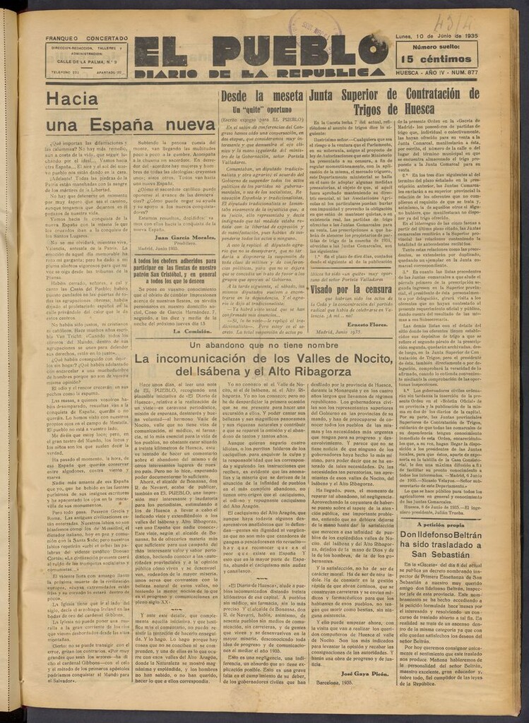 Miniatura de El Pueblo (Huesca. 1932) del 10 de junio de 1935
