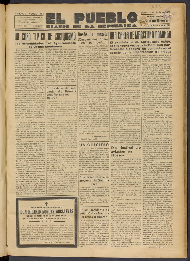 Miniatura de El Pueblo (Huesca. 1932) del 11 de junio de 1935