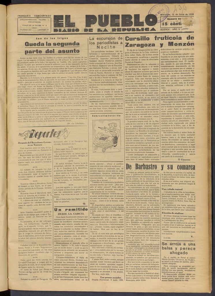 Miniatura de El Pueblo (Huesca. 1932) del 12 de junio de 1935