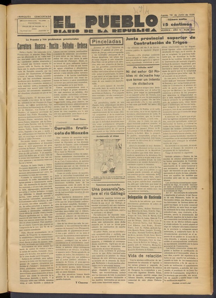 Miniatura de El Pueblo (Huesca. 1932) del 13 de junio de 1935