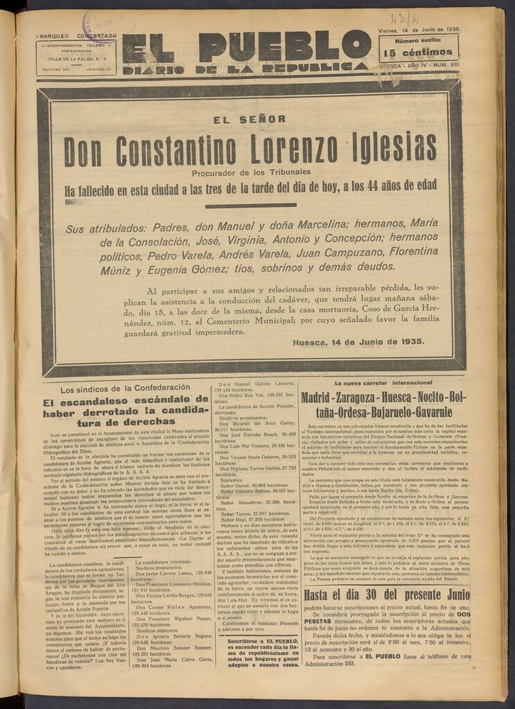 Miniatura de El Pueblo (Huesca. 1932) del 14 de junio de 1935