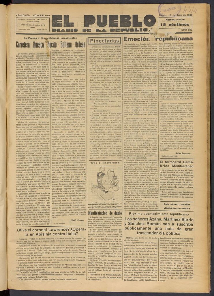 Miniatura de El Pueblo (Huesca. 1932) del 15 de junio de 1935