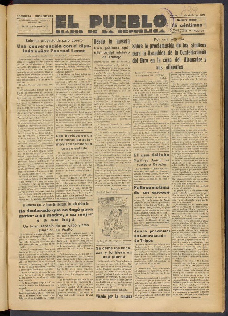 Miniatura de El Pueblo (Huesca. 1932) del 18 de junio de 1935