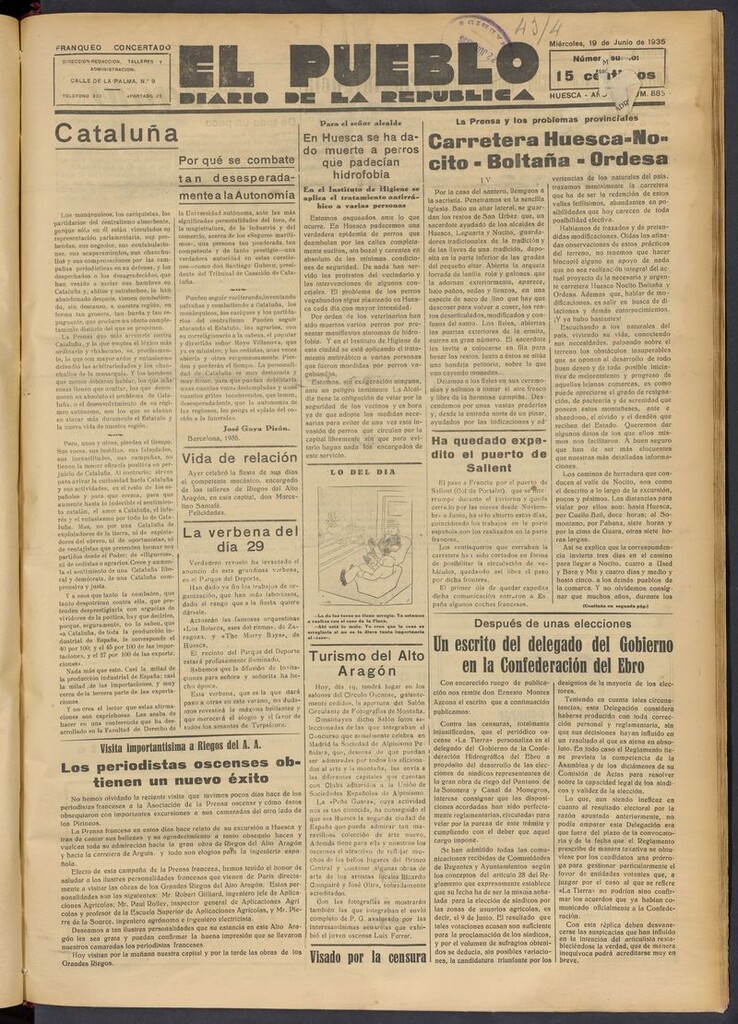 Miniatura de El Pueblo (Huesca. 1932) del 19 de junio de 1935
